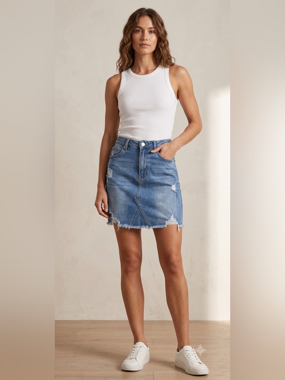 Denim Blvd Distressed Mini Skirt - Blue, Size Small